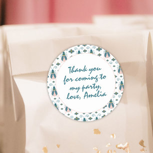 Adesivo Redondo Insetos Rosa Pastel Flor Rapariga Aniversário Obr