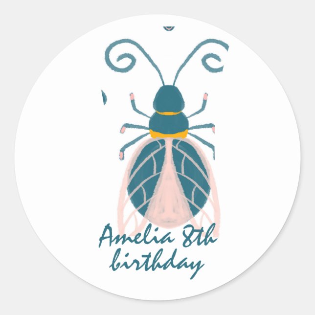 Adesivo Redondo Insetos Rosa Pastel Nome da Rapariga (Frente)