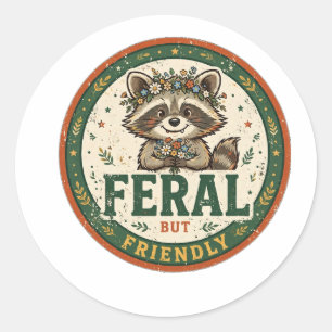 Adesivo Redondo Insígnia de Guaxinim Feral Mas Amigável