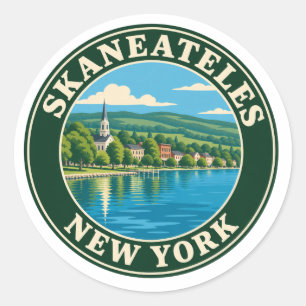 Adesivo Redondo Insígnia de Viagem Plana de Skaneateles Nova York