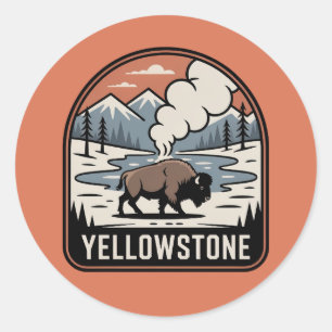 Adesivo Redondo Insígnia Retro do Parque de Bisonte de Yellowstone