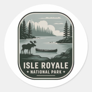 Adesivo Redondo Insígnia Vintage do Parque Nacional Isle Royale