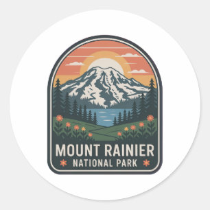 Adesivo Redondo Insígnia Vintage do Parque Nacional Mount Rainier