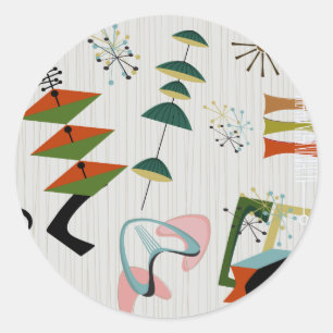 Adesivo Redondo Inspirado Atômico Retro Eames-Era