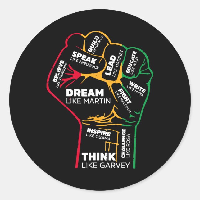 Adesivo Redondo Inspirador Líderes Pretos, Punho de Energia Preto (Frente)