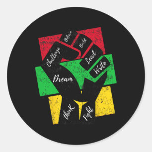 Adesivo Redondo Inspirador Líderes Pretos, Punho Preto na Mão de A