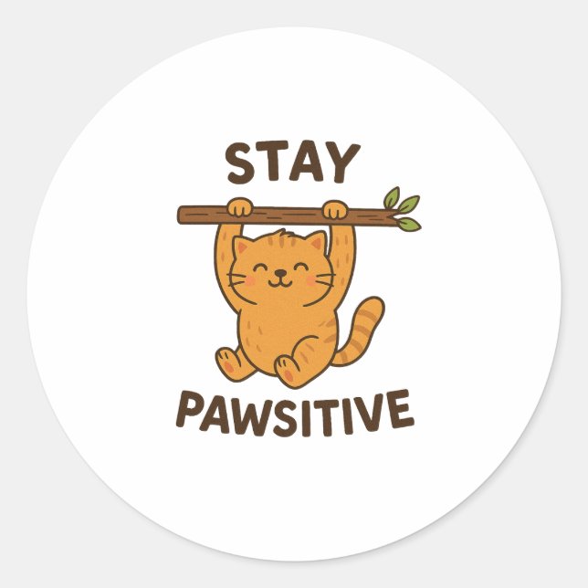 Adesivo Redondo  Inspiring "Stay pawsitive" Quote Print (Frente)