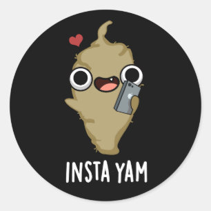 Adesivo Redondo Insta-yam Funny Social Media Veggie Pun Dark BG
