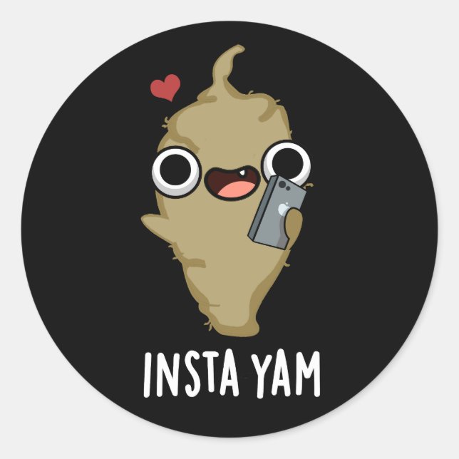 Adesivo Redondo Insta-yam Funny Social Media Veggie Pun Dark BG (Frente)