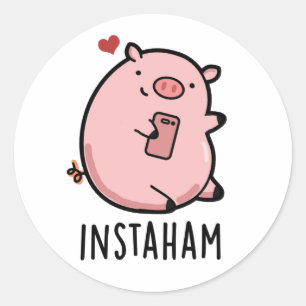 Adesivo Redondo Instaham Funny Social Media Pig Pun