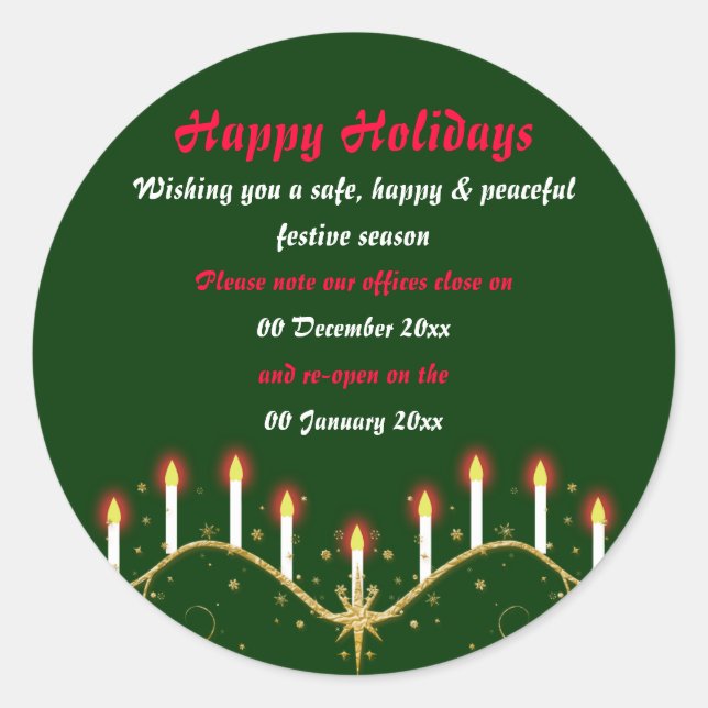 Adesivo Redondo Instalações de escritórios de Natal fechadas de vo (Frente)