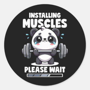 Adesivo Redondo Instale Músculos Aguarde Panda Levantando Gym Q