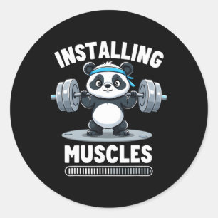 Adesivo Redondo Instale músculos, Por Favor, Espere Panda Gym Barb