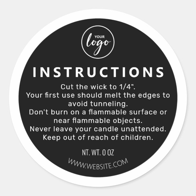 Adesivo Redondo Instrução de cuidado da Vela Preta Inferior da Vel (Frente)