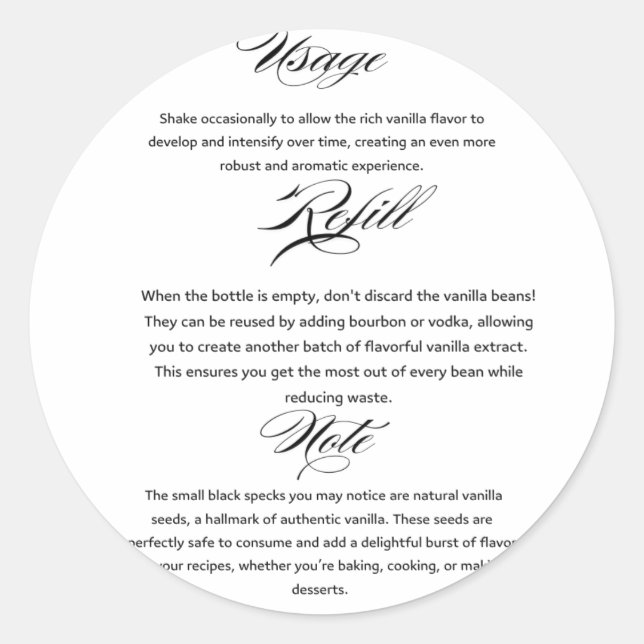 Adesivo Redondo Instruções de Uso de Extrato de Baunilha Caseiro (Frente)