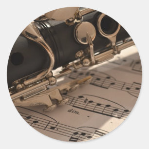 Adesivo Redondo Instrumento musical Clarinet com notação