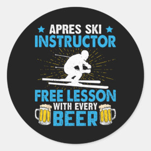 Adesivo Redondo Instrutor de Après-ski Aula Grátis Com Cada Cervej