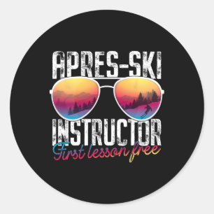 Adesivo Redondo Instrutor de Après Ski Primeira Lição Grátis Funny
