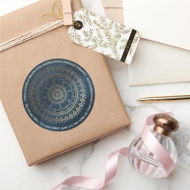 Adesivo Redondo Instrutor de Meditação Yoga Dourado Mandala Marinh (Presentear)