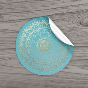 Adesivo Redondo Instrutor de Meditação Yoga Green Blue Mandala Dou