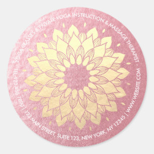 Adesivo Redondo Instrutor de Meditação Yoga Rosa Dourado Mandala