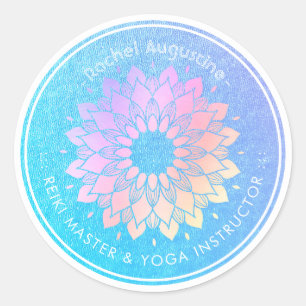 Adesivo Redondo Instrutor de Meditação Yoga Rosa Gold Foil Manda