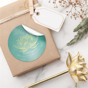 Adesivo Redondo Instrutor Dourado da meditação da IOGA de Lotus 