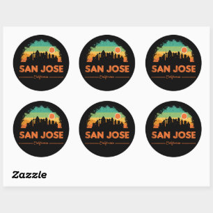 Adesivo Redondo intage San Jose City Skyline Retro Sunset 70