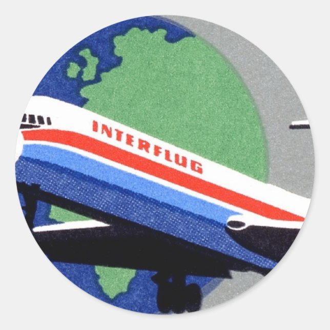 Adesivo Redondo INTERFLUG - Companhia Aérea Nacional de DDR, Alema (Frente)