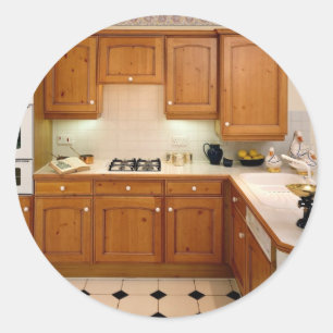 Adesivo Redondo Interior da cozinha com bar e forno de pequeno