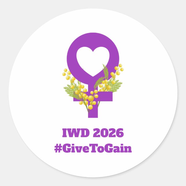 Adesivo Redondo International Women's Day 2026 IWD Give To Gain (Frente)