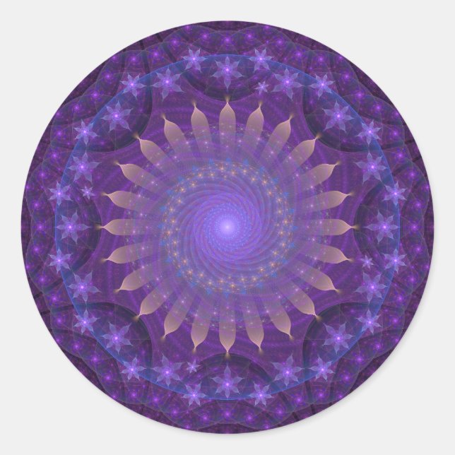 Adesivo Redondo Intrair Mandala Fractal | Roxo, Azul, Laranja (Frente)