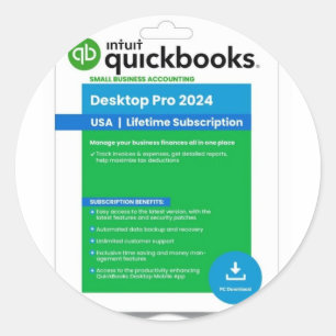 Adesivo Redondo Intuit Quickbooks Desktop Pro Edition 2024 Para 3 