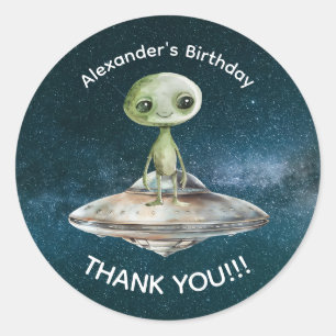 Adesivo Redondo Invasão Alienígena Aniversário Espaço Exterior