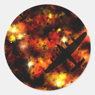 Adesivo Redondo Invasão da noite do bombardeiro de Lancaster