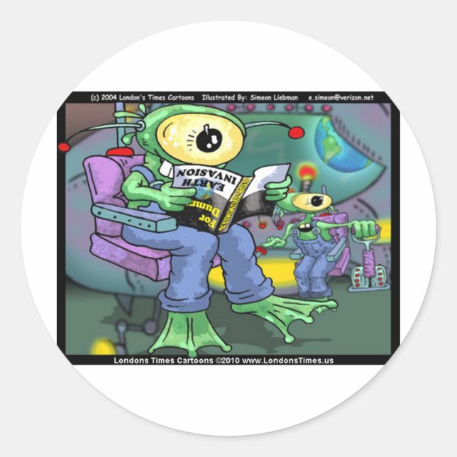 Adesivo Redondo Invasão da Terra 4 Dummies Engraçados Presentes Ca (Frente)