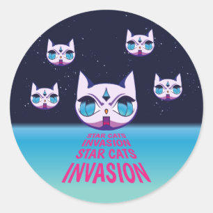 Adesivo Redondo Invasão de Star Cats