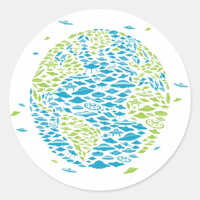 Adesivo Redondo Invasão do mundo, Alienígenas, navios espaciais (Frente)