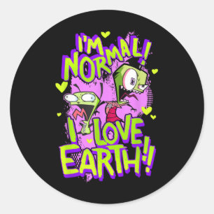 Adesivo Redondo Invasor Zim Im Normal I Love Earth Day