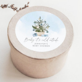 Adesivo Redondo Inverno azul Bebê está frio lá fora chá de bebê