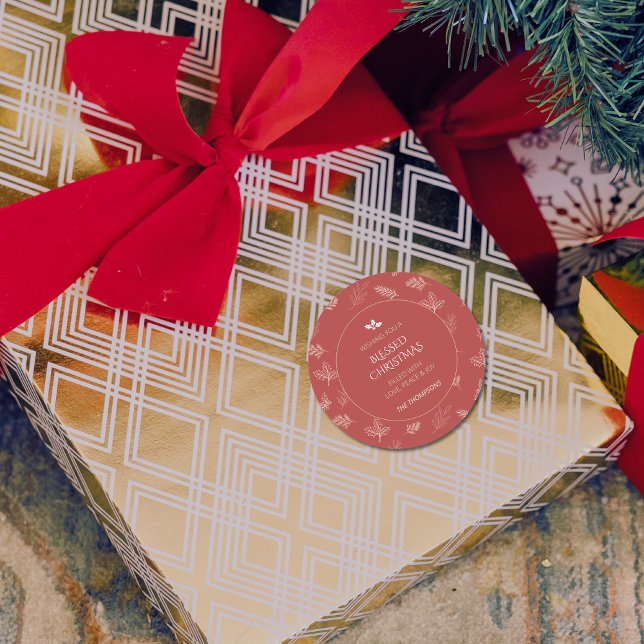 Adesivo Redondo Inverno Branco Simples Elegante deixa vermelho (Criador carregado)