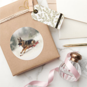 Adesivo Redondo Inverno de german shepherd Natal
