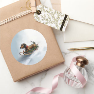 Adesivo Redondo Inverno de neve de Natal Dachshund