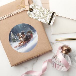 Adesivo Redondo Inverno de neve de Natal em Shepherd australiano