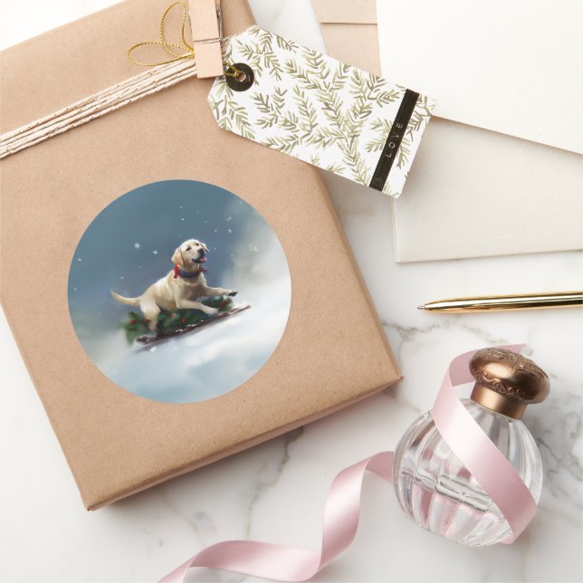 Adesivo Redondo Inverno de neve de Natal Labrador (Presentear)