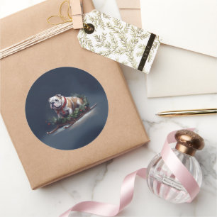 Adesivo Redondo Inverno de neve de Natal para Buldog