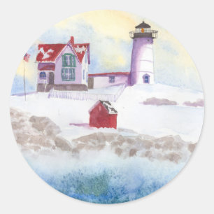 Adesivo Redondo Inverno em Nubble LIghthouse no Maine