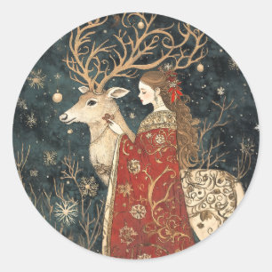 Adesivo Redondo Inverno Encantado: A Maiden e o Stag