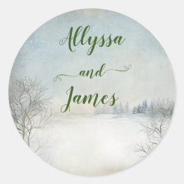 Adesivo Redondo Inverno no selo do envelope das montanhas