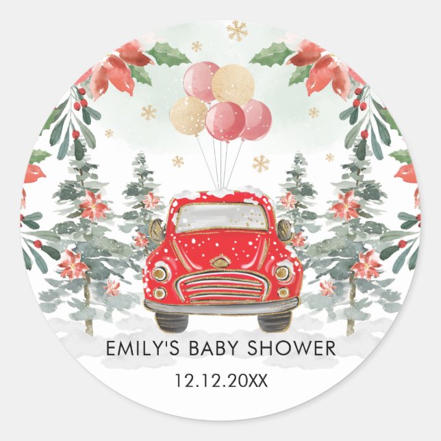 Adesivo Redondo Inverno Poinsettia Greeneric Drive by Party (Frente)